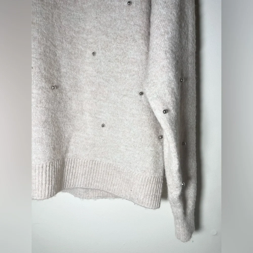 H&M‎ Neutral Knitted Crewneck Sweater Beaded Embellishments | Small